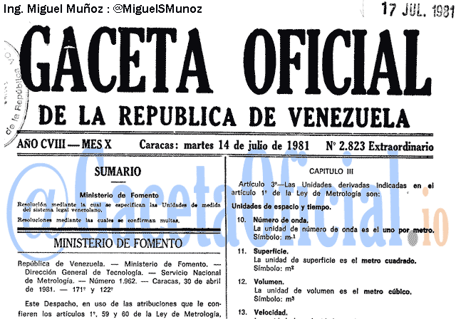 Gaceta Oficial 2823 del 14 Julio 1981