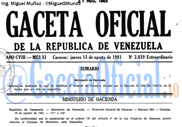 Gaceta Oficial 2839 del 13 Agosto 1981