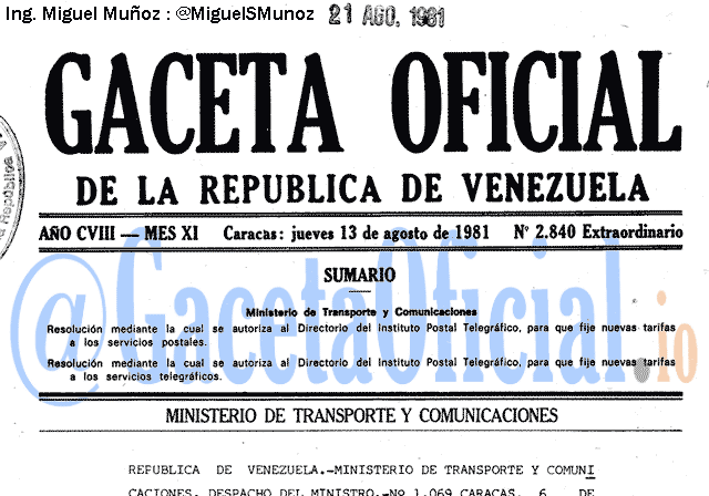 Gaceta Oficial 2840 del 13 Agosto 1981