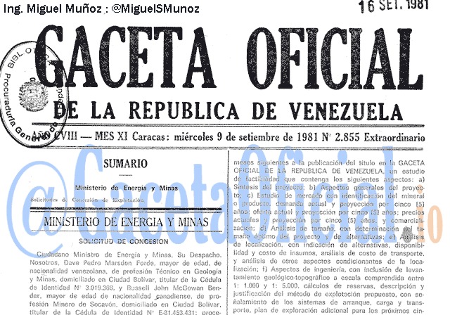 Gaceta Oficial 2855 del 9 Septiembre 1981