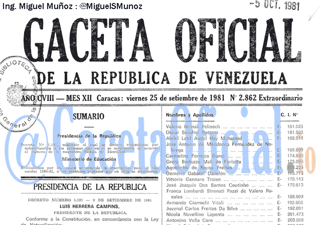 Gaceta Oficial 2862 del 25 Septiembre 1981