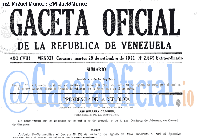 Gaceta Oficial 2865 del 29 Septiembre 1981
