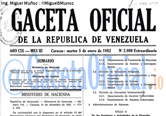 Gaceta Oficial 2900 del 5 Enero 1982