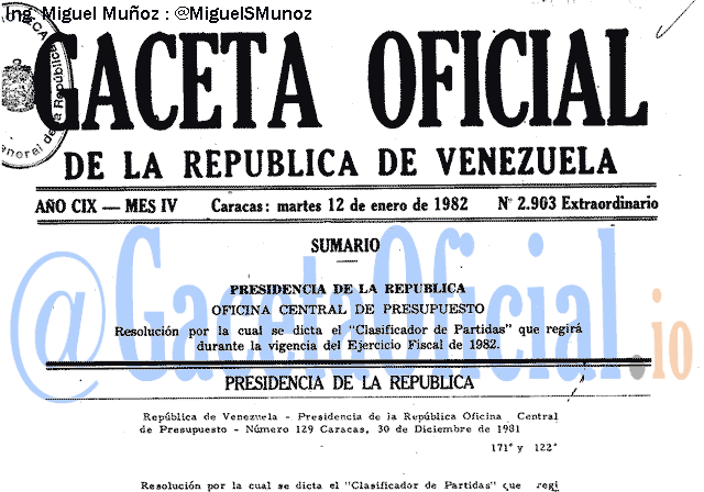 Gaceta Oficial 2903 del 12 Enero 1982