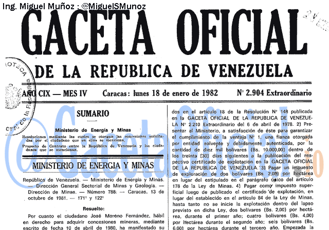 Gaceta Oficial 2904 del 18 Enero 1982