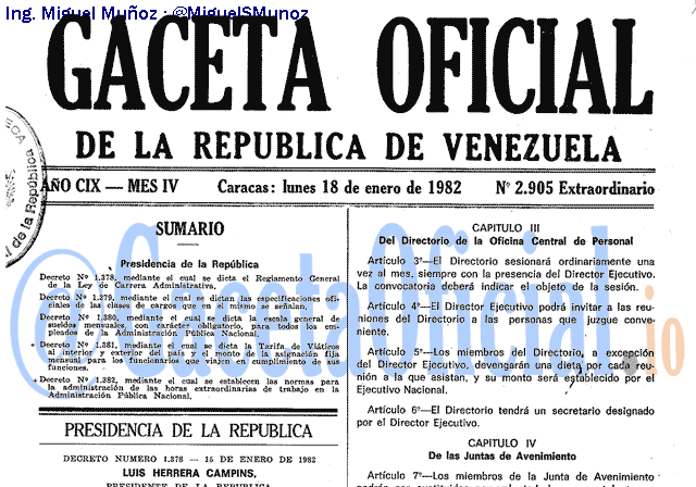 Gaceta Oficial 2905 del 18 Enero 1982
