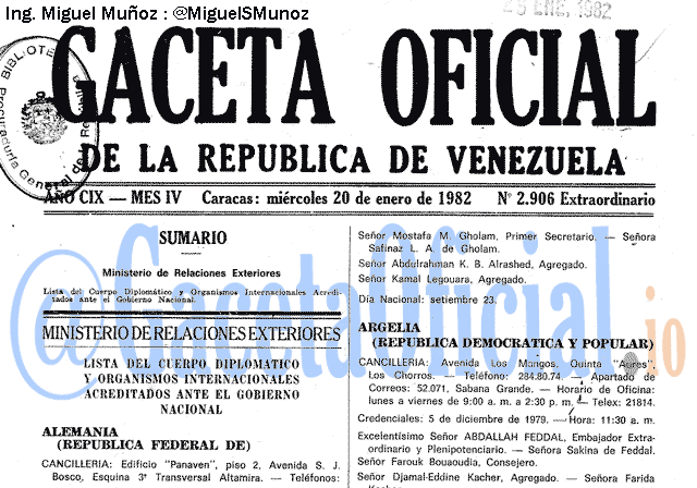 Gaceta Oficial 2906 del 20 Enero 1982