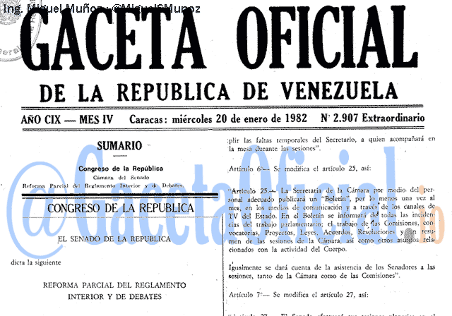 Gaceta Oficial 2907 del 20 Enero 1982