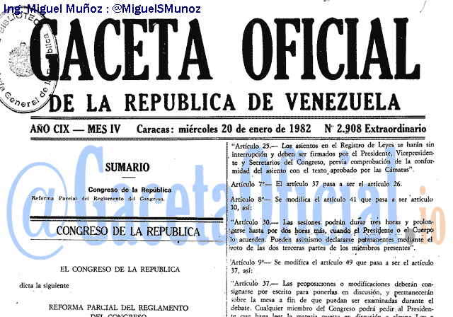 Gaceta Oficial 2908 del 20 Enero 1982