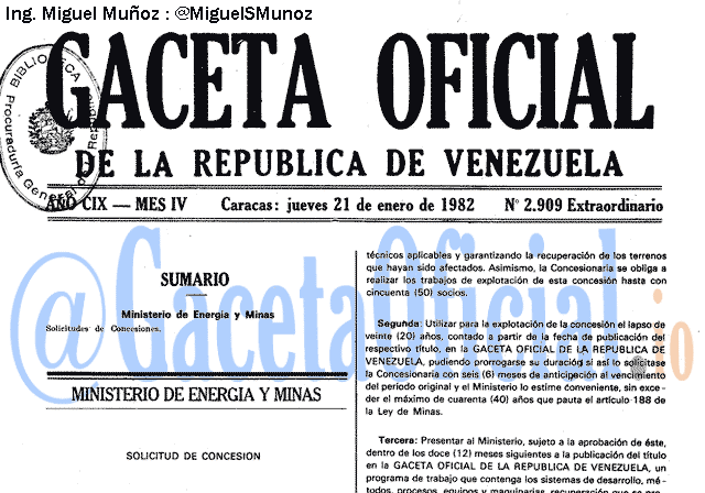 Gaceta Oficial 2909 del 21 Enero 1982
