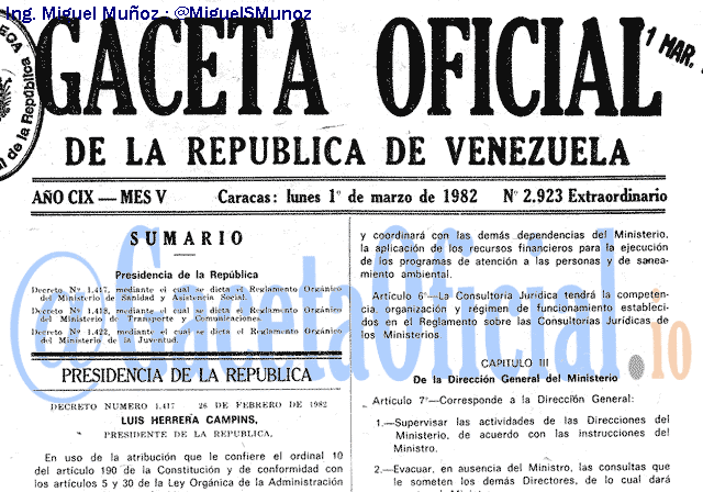Gaceta Oficial 2923 del 1 Marzo 1982
