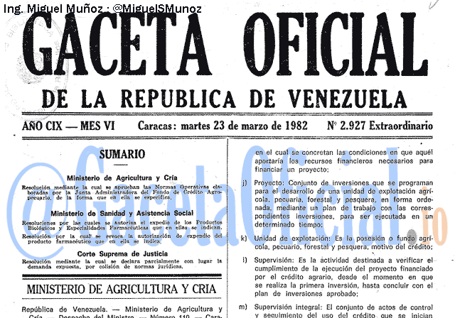 Gaceta Oficial 2927 del 23 Marzo 1982