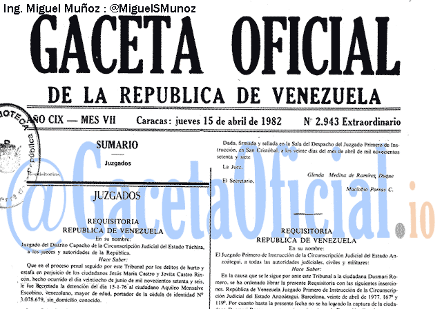 Gaceta Oficial 2943 del 15 Abril 1982