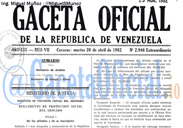 Gaceta Oficial 2946 del 20 Abril 1982