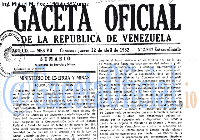 Gaceta Oficial 2947 del 22 Abril 1982