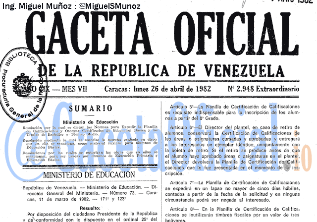 Gaceta Oficial 2948 del 26 Abril 1982