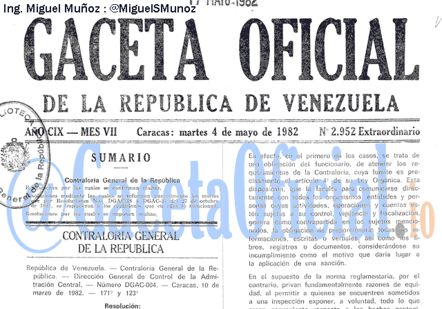 Gaceta Oficial 2952 del 4 Mayo 1982