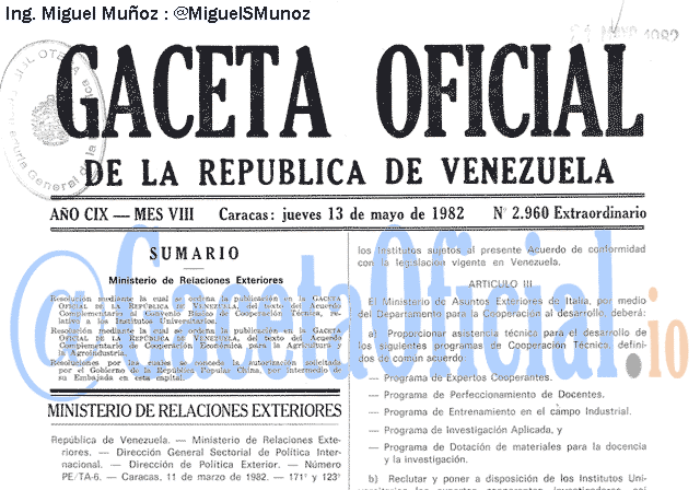 Gaceta Oficial 2960 del 13 Mayo 1982