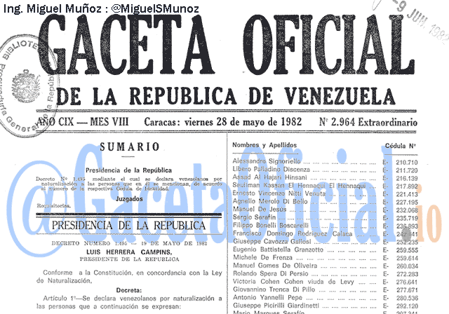Gaceta Oficial 2964 del 28 Mayo 1982