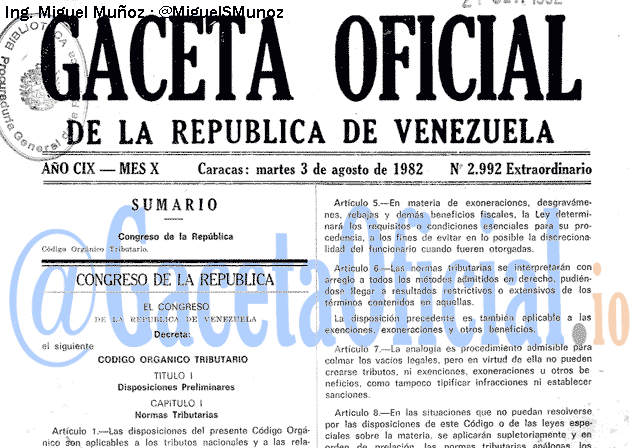 Gaceta Oficial 2992 del 3 Agosto 1982