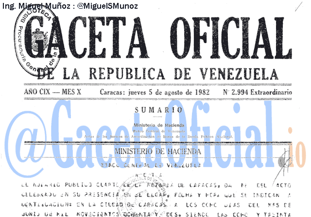 Gaceta Oficial 2994 del 5 Agosto 1982