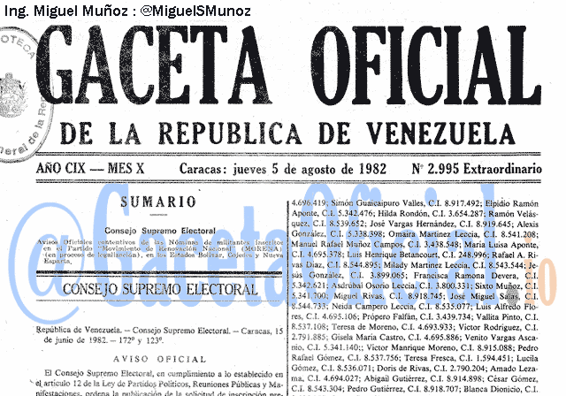 Gaceta Oficial 2995 del 5 Agosto 1982