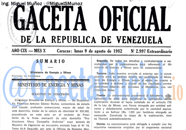 Gaceta Oficial 2997 del 9 Agosto 1982