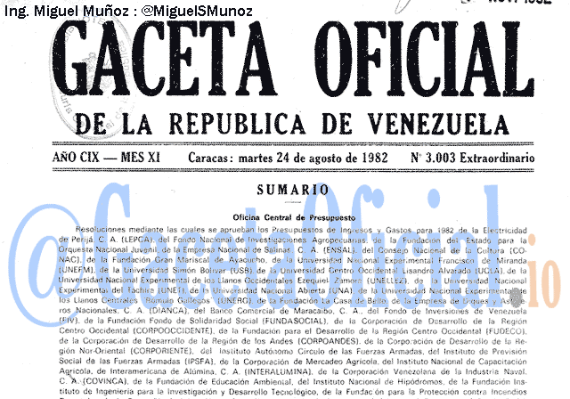 Gaceta Oficial 3003 del 24 Agosto 1982