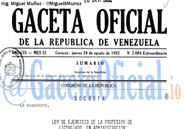 Gaceta Oficial 3004 del 26 Agosto 1982
