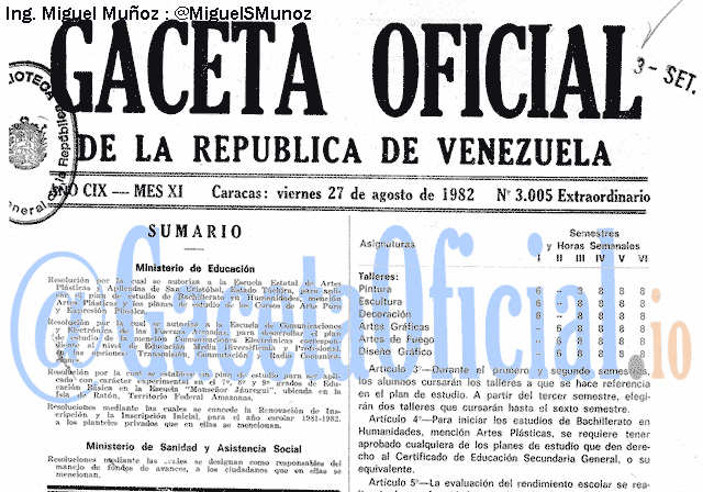 Gaceta Oficial 3005 del 27 Agosto 1982