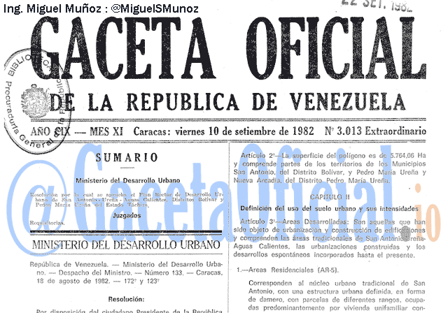 Gaceta Oficial 3013 del 10 Septiembre 1982