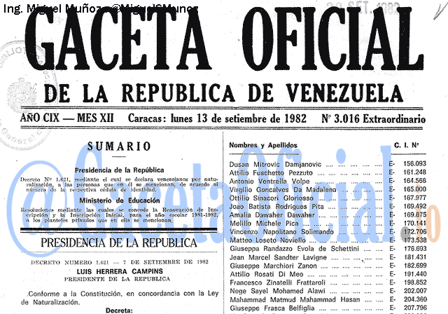 Gaceta Oficial 3016 del 13 Septiembre 1982