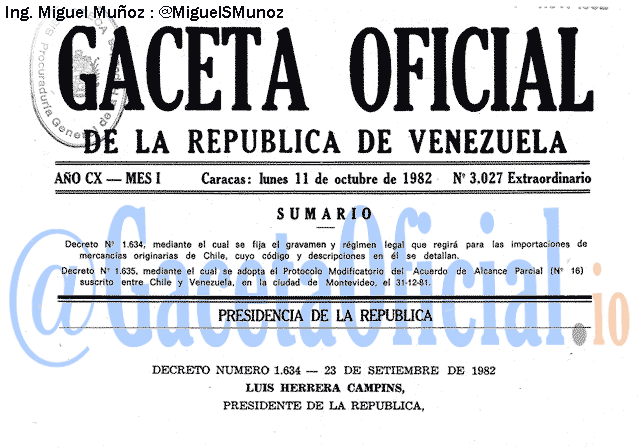 Gaceta Oficial 3027 del 11 Octubre 1982