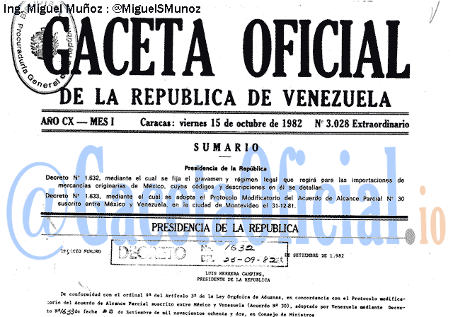 Gaceta Oficial 3028 del 15 Octubre 1982