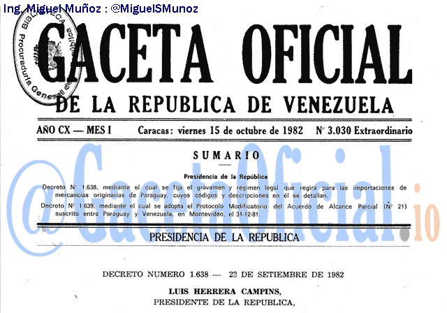 Gaceta Oficial 3030 del 15 Octubre 1982