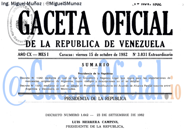 Gaceta Oficial 3031 del 15 Octubre 1982