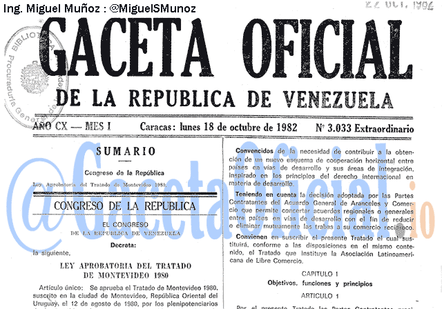 Gaceta Oficial 3033 del 18 Octubre 1982