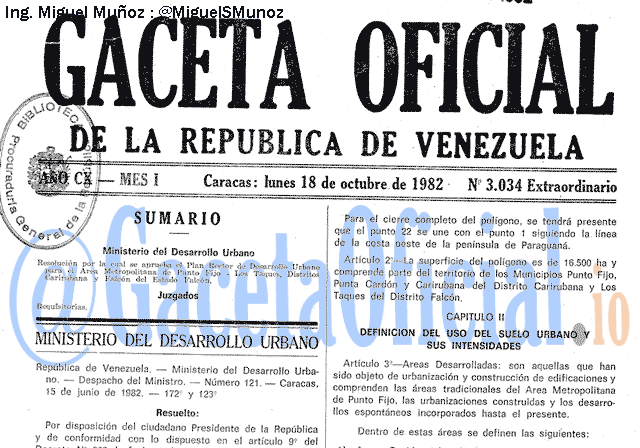 Gaceta Oficial 3034 del 18 Octubre 1982