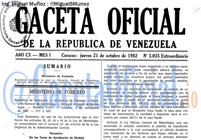 Gaceta Oficial 3035 del 21 Octubre 1982