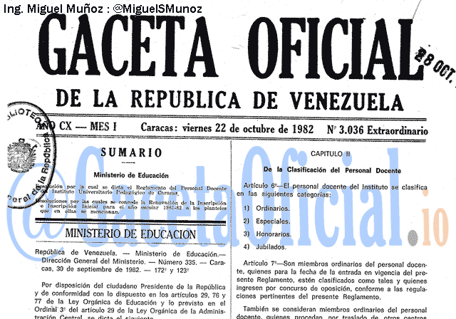 Gaceta Oficial 3036 del 22 Octubre 1982