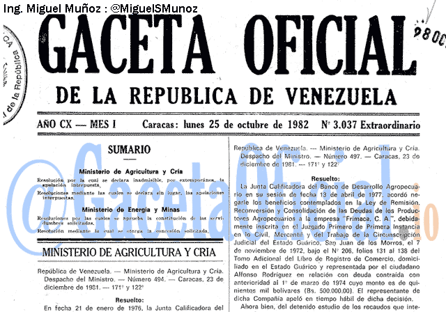 Gaceta Oficial 3037 del 25 Octubre 1982