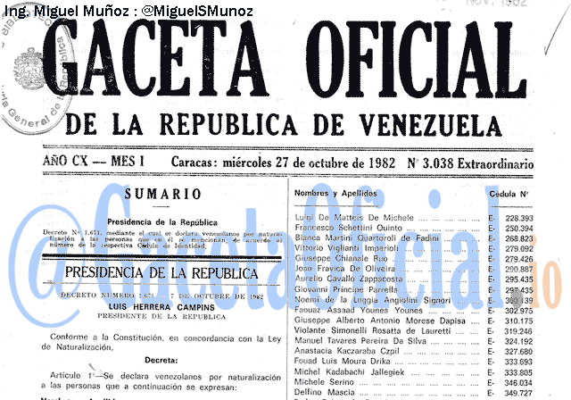 Gaceta Oficial 3038 del 27 Octubre 1982