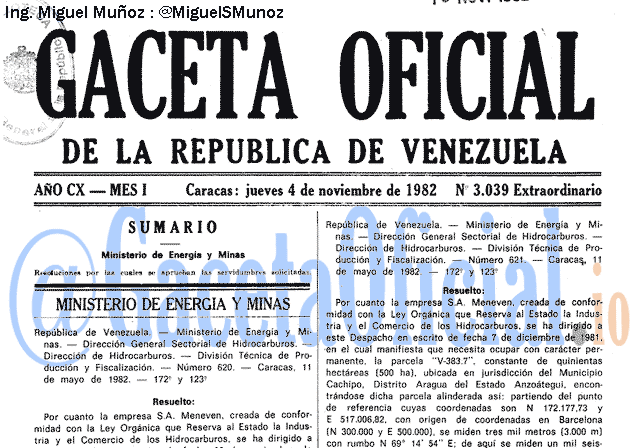 Gaceta Oficial 3039 del 4 Noviembre 1982