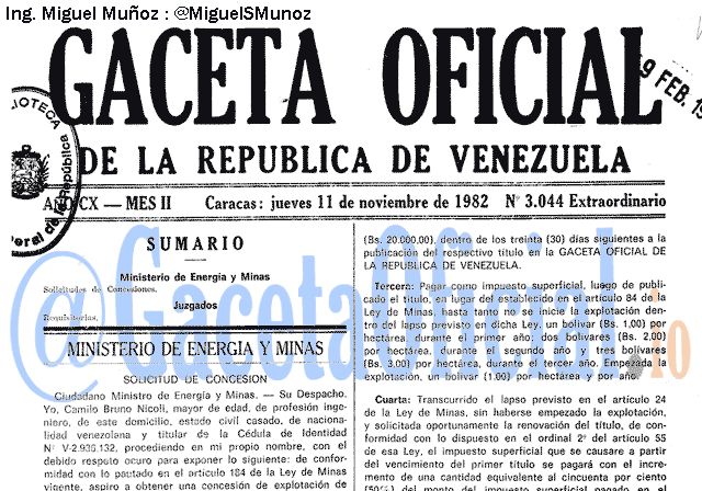 Gaceta Oficial 3044 del 11 Noviembre 1982