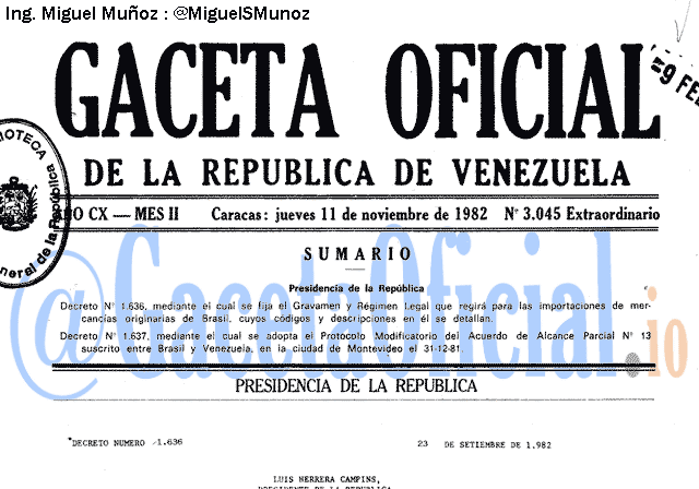 Gaceta Oficial 3045 del 11 Noviembre 1982