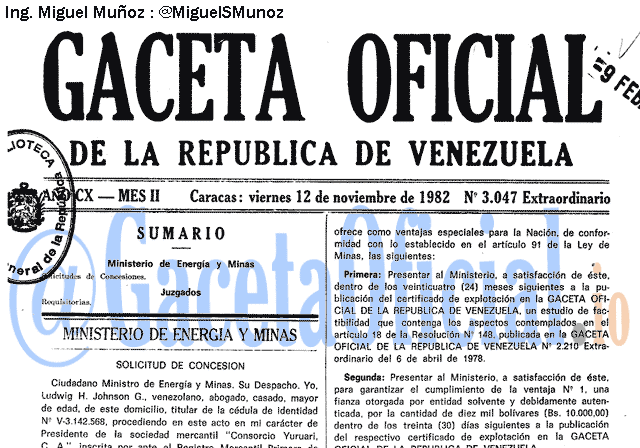 Gaceta Oficial 3047 del 12 Noviembre 1982