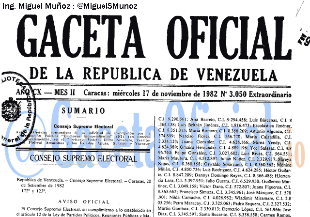 Gaceta Oficial 3050 del 17 Noviembre 1982