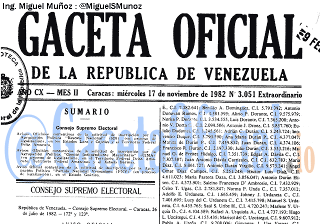 Gaceta Oficial 3051 del 17 Noviembre 1982