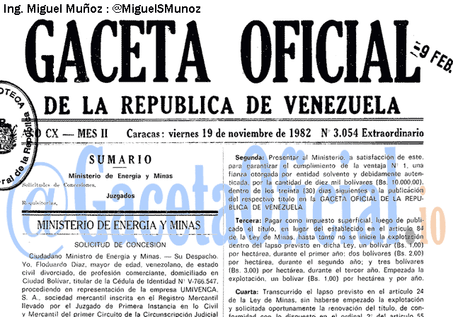 Gaceta Oficial 3054 del 19 Noviembre 1982