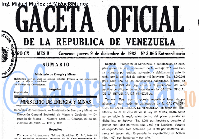 Gaceta Oficial 3065 del 9 Diciembre 1982